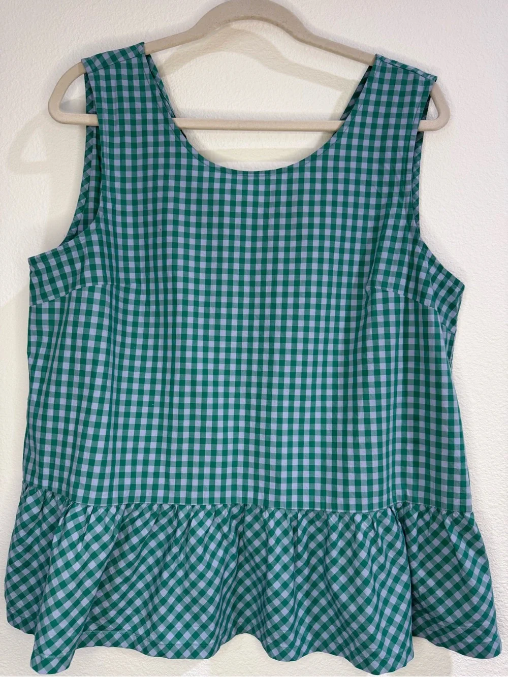 J.Crew Green Gingham Peplum Tank Top | Large - Picture 7 of 7